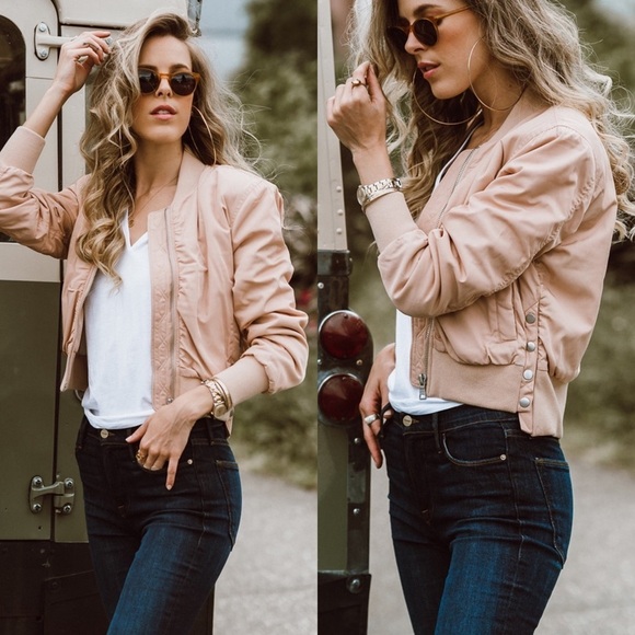 Frame Shirred Bomber Jacket Size Small in Nude - Picture 1 of 11